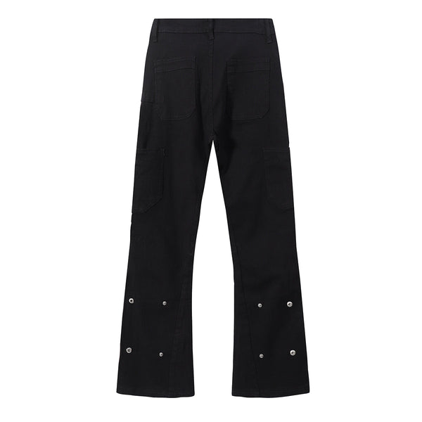 Snap Detail Slight Flared Hem Cargo Pants