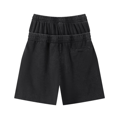 Double Waistband Snow Washed Distressed Shorts