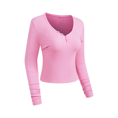 Long-Sleeve Ribbed Henley Top 275gsm