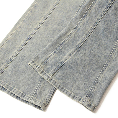 Muddy-Wash Faded Panel-Stitch Jeans