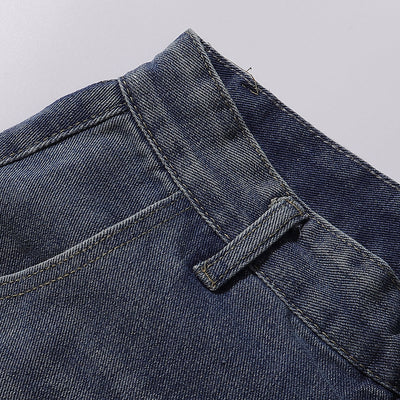 Cross Print Wide Leg Denim Jeans