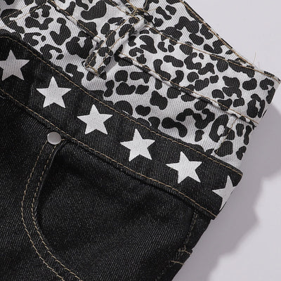 Star Pattern Lace Up High Waist Denim Jeans