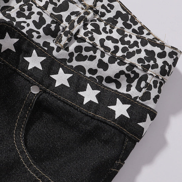 Star Pattern Lace Up High Waist Denim Jeans