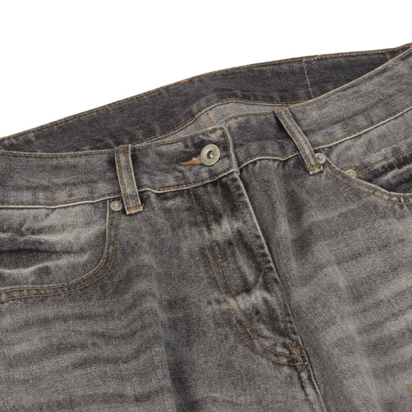 Vintage Washed Distressed Wide Leg Straight Denim Pants