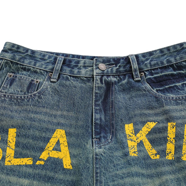 Printed Multi Pocket Denim Cargo Shorts