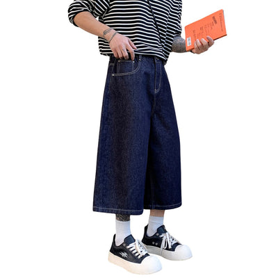 Raw Indigo Wide Leg Denim Shorts