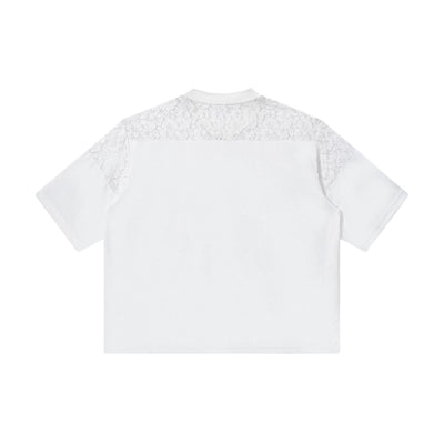 Openwork Lace-Stitching V-Neck Boxy Tee