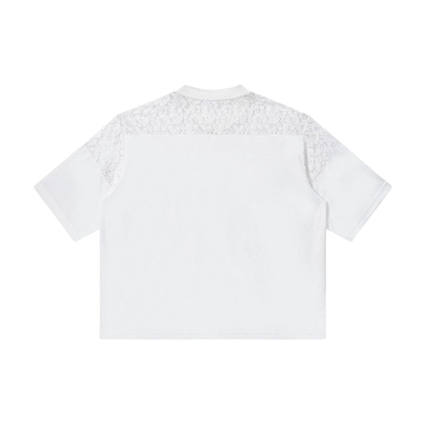 Openwork Lace-Stitching V-Neck Boxy Tee