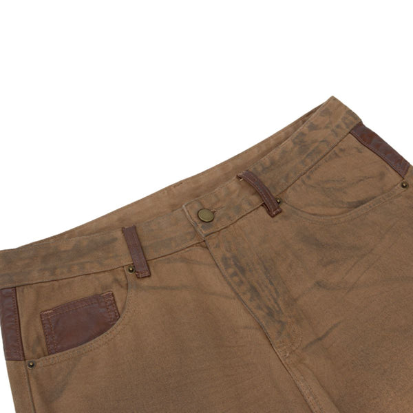 Vintage Patch Curved Wide Loose Denim Jeans