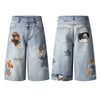 Washed Vintage Star Print Dog Distressed Relaxed Wide-Leg Bermuda Shorts