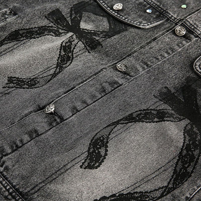 Stitched Diamond Design Relaxed Water-washed Denim Work Jacket