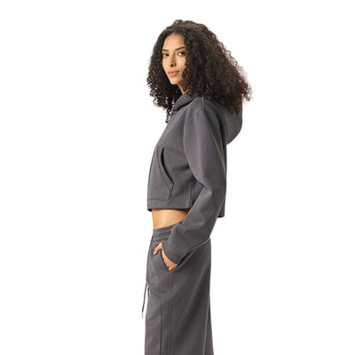 Women's Solid Zip-Front Cropped Hoodie
