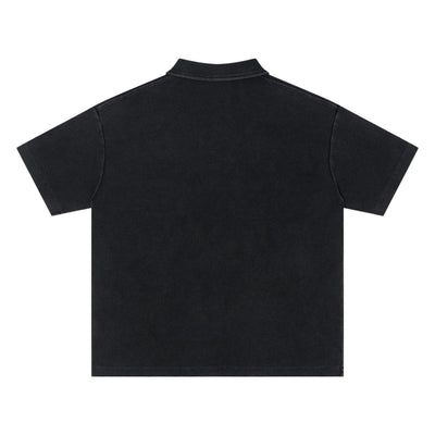 Retro Distressed Waffle Vintage Wash Polo T-Shirt