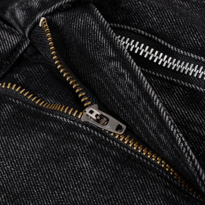 Men's Coated Curved Denim Pants Patchwork Pleated Loose Wide Leg