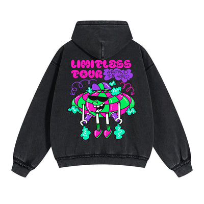 Earth World Graffiti Cartoon Double Slider Zip Hoodie-INNBLAC