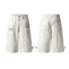 Washed Star Print Wing Detail Relaxed Wide-Leg Cropped Denim Pants