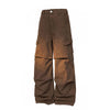 American Workwear Relaxed Solid Patchwork Wide-Leg Utility Cargo Pants