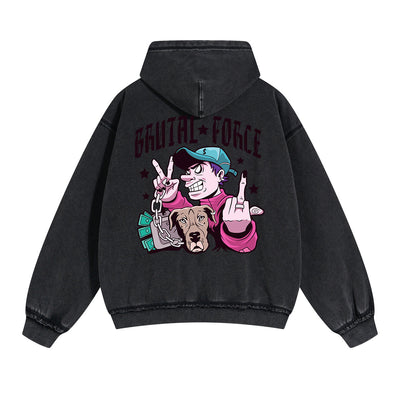 Brutal Force Graphic Double Slider Zip Hoodie-INNBLAC