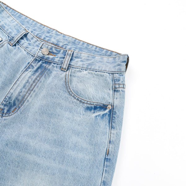 Wash Destroyed Pleated Baggy Jeans