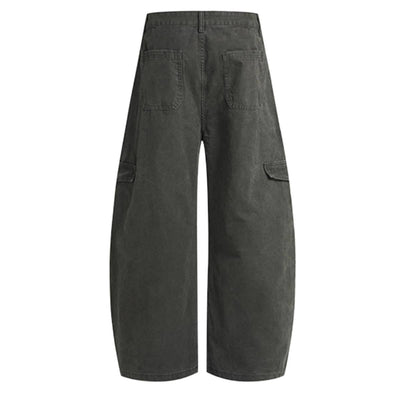 Minimal Washed Solid Wide Leg Barrel Pants