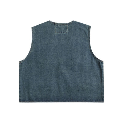 Relaxed Cropped Denim Tactical Vest