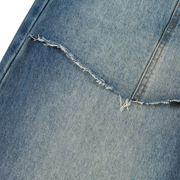 Vintage Wash Faux Layered Baggy Curved Leg Denim Jeans