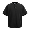 Casual Waffle Fabric Button Neck T-Shirt