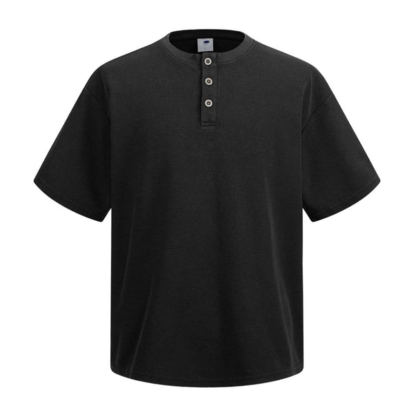 Casual Waffle Fabric Button Neck T-Shirt