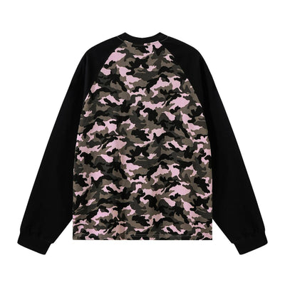 Raglan-Sleeve Camo Waffle Knit Long-Sleeve T-Shirt