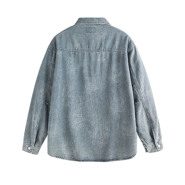 American Vintage Irregular Wear Pattern Design Washed Denim Jacket