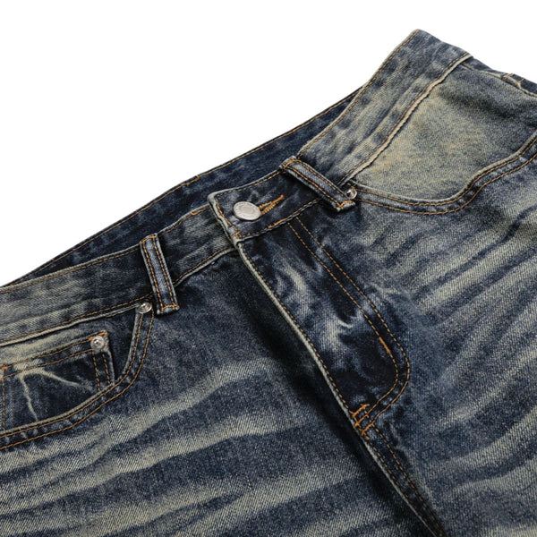 Vintage Washed Wide Leg Whiskered Jeans