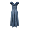 Belted Denim Ruffled Maxi Dress