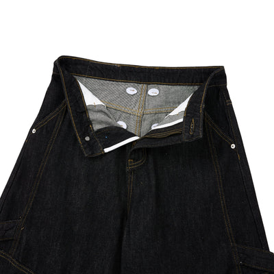 Washed Contrast-Stitch Baggy Relaxed Carpenter Denim Pants
