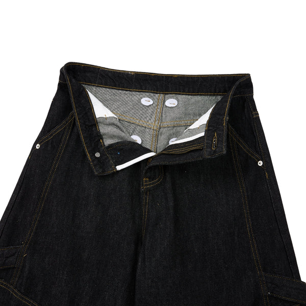 Washed Contrast-Stitch Baggy Relaxed Carpenter Denim Pants