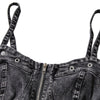 Front-Zip Smocked Denim Mini Dress