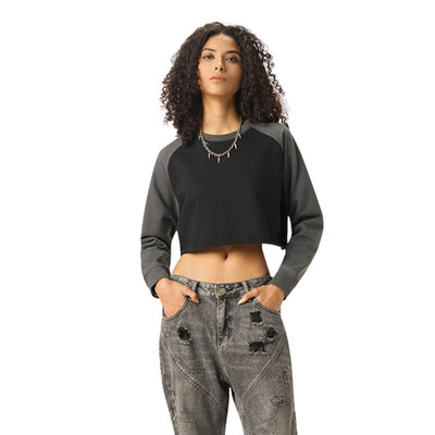 Contrasting Colors Raglan Long-Sleeve Cropped Sweatshirt