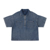 Vintage Washed Denim Zip Polo Shirt
