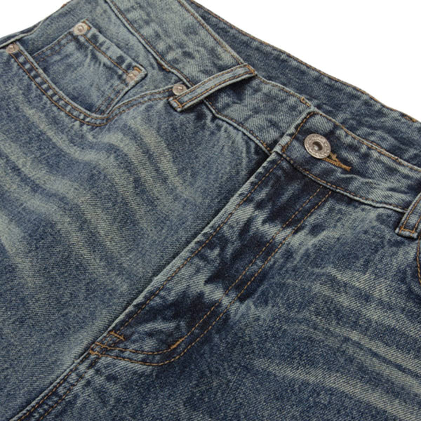 Washed Distressed Wide Leg Straight Denim Jeans