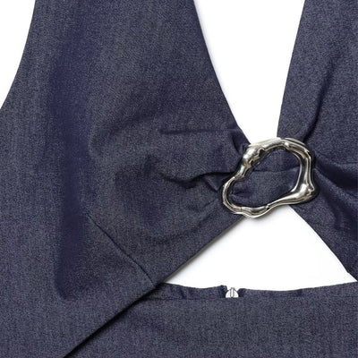 Halter Neck Cut-Out Denim Maxi Dress
