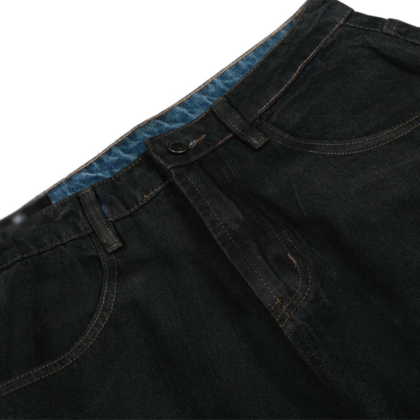 Men's Distressed Washed Denim Curved Pants Loose Wide Leg Street