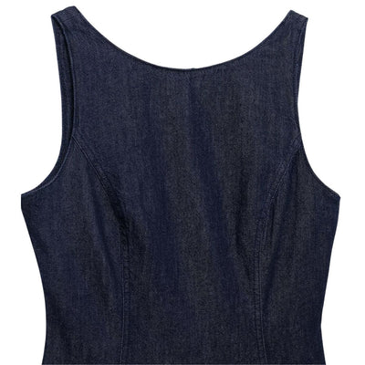 Low-Cut Back Ruffle Mini Denim Dress