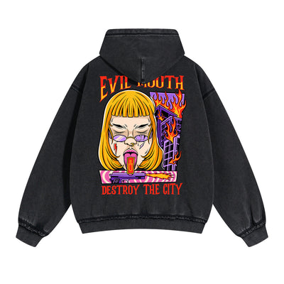 Evil Mouth Double Slider Zip Hoodie-INNBLAC