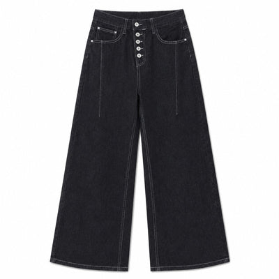 Button Fly Relaxed Straight Leg Raw Denim Jeans