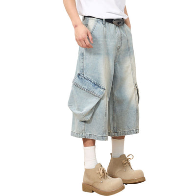 Baggy Cargo Denim Cropped Pants