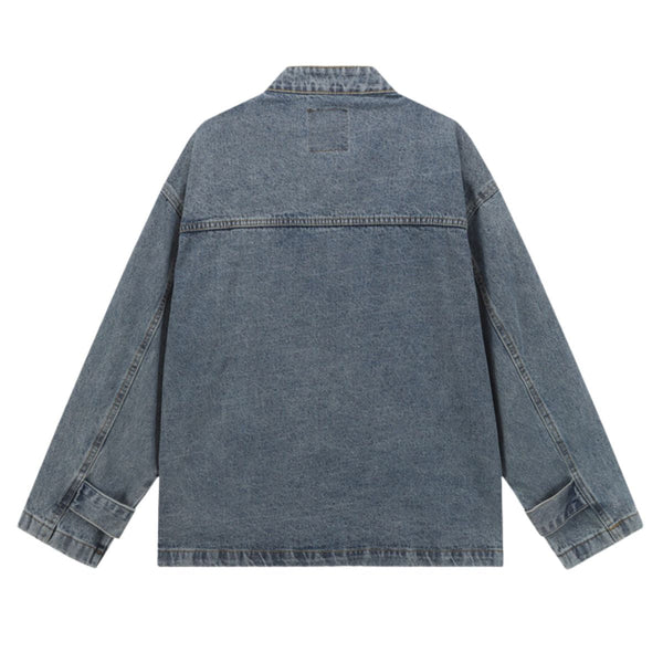 Heavy Washed Distressed Retro Simple Casual Denim Jacket