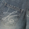 Laser Print Vintage Curved Denim Wide Leg Jeans