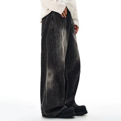 Charcoal Grey Wide-Leg Vintage Washed Jeans