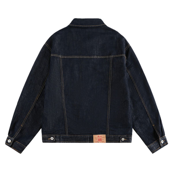 Unisex Loose Lazy Style Retro Cute Animal Embroidered Lapel Washed Denim Jacket