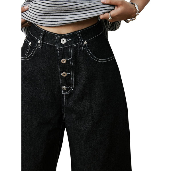 Button Fly Raw Black Denim Shorts