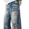 Distressed Curved Leg Wide Fit Denim Jeans